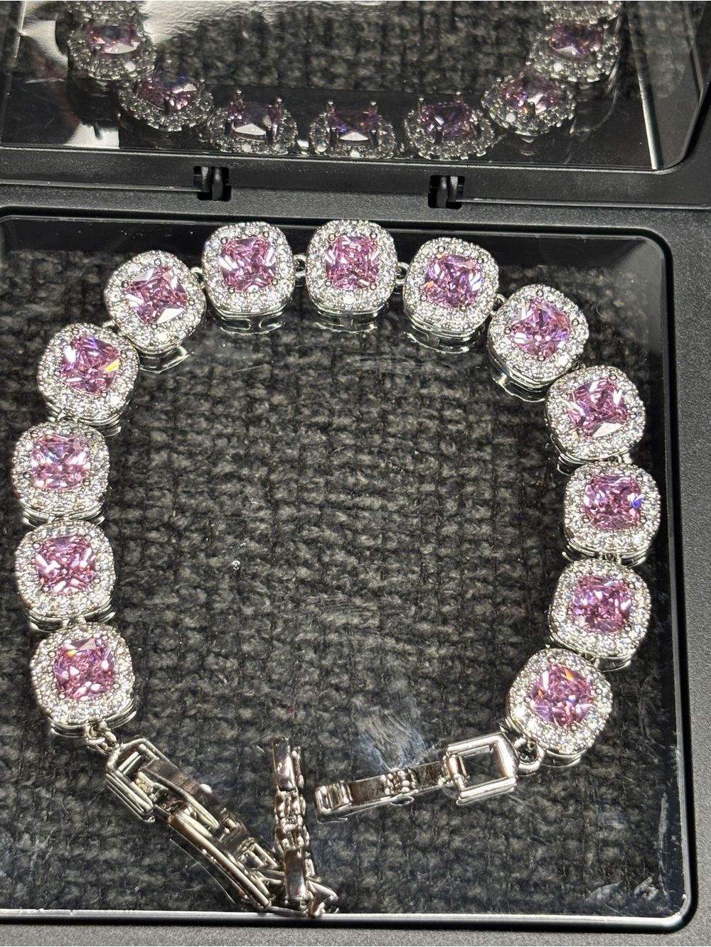 Elegant Pink Halo Tennis Bracelet - Women Jewelry